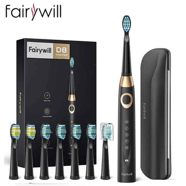 Fairywill Electric Toothbrushes for Adults Kids 5 Modes Smart Timer Rechargeable Whitening Sonic Toothbrush with 10 Brush Heads