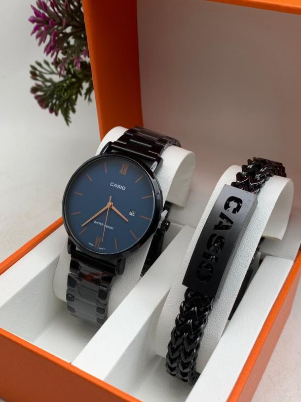Casio Mens Classic Watch and Bracelet Set — Complete Boxed Gift for Him